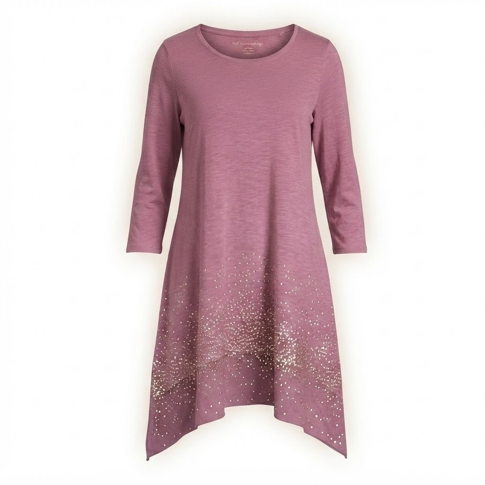 Soft Surroundings Dress Womens PM Mauve Purple Sequin Sharkbite Hem Lagenlook
